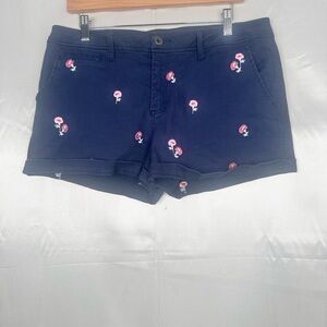 Market & Spruce Navy Chino Shorts Mid Rise Floral Embroidered Shorts Size 12